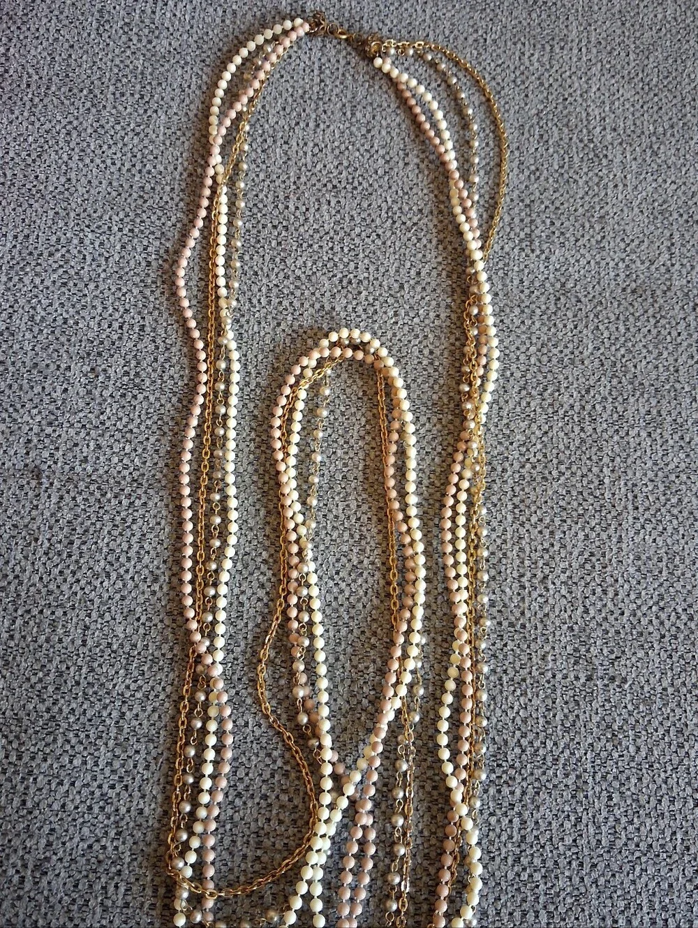 Vintage Multi-Strand Gold and Cream Layered Necklace